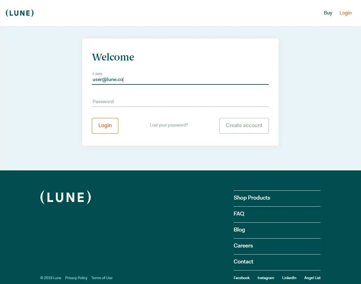 Lune: login screen