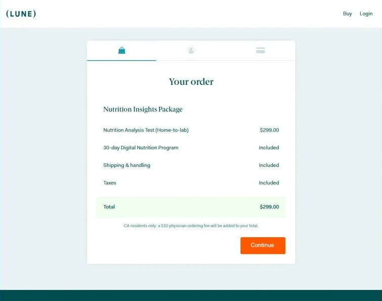 Lune: order summary at checkout